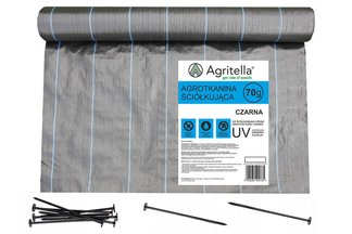 Agrotkanina czarna Agritella 0,6x50m 70g + szpilki mocujące 19cm 50szt