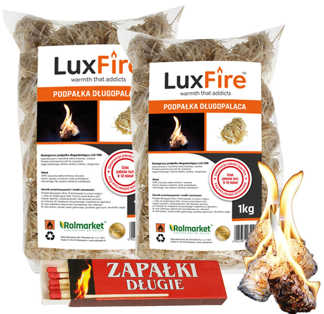 Podpałka długopaląca z wełny drzewnej LUX FIRE 2kg + zapałki GRATIS