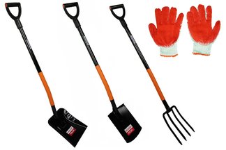 Zestaw narzędzi ogrodniczych ergonomicznych Vulcanus: łopata, szpadel i widły + rękawiczki GRATIS!