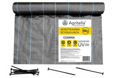 Agrotkanina czarna Agritella 0,6x50m 90g + szpilki mocujące 19cm 50szt