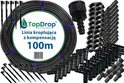 Linia kroplująca (wąż kroplujący) z kompensacją Top Drop 100mb 2L/h 33cm + 36 sztuk akcesoriów